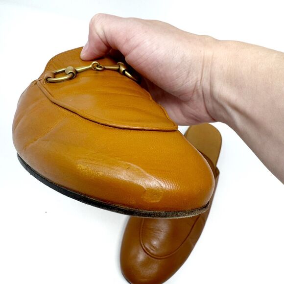 GUCCI Princetown Loafers Tan Brown Mules Shoes Slippers Horsebit EU 35.5 US 5.5 - Picture 13 of 13